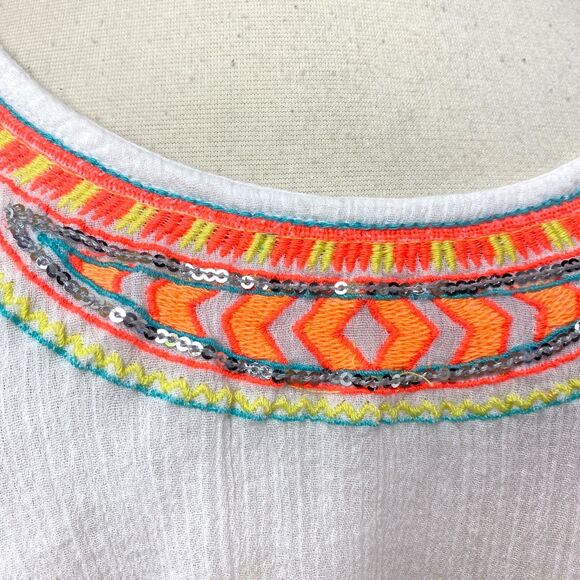 Decree White Cotton Tank Top Small Crop Cami Sequins Embroidered Festival Boho - Picture 4 of 9